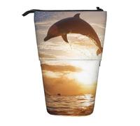 YXDVPALNE Dolphin Jumping from Shining Water,Telescopic Pencil Case,Stand Pencil Holder with Zipper Pencil Pouch Pen Bag