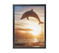 YXDVPALNE Dolphin Jumping From Shining Water, Wall Art Prints Black Frame Decorative Painting Wall Hanging For Home 30 x 40 cm
