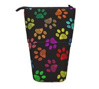 YXDVPALNE Doodle Paw Print Cat Dog Black,Telescopic Pencil Case,Stand Pencil Holder with Zipper Pencil Pouch Pen Bag