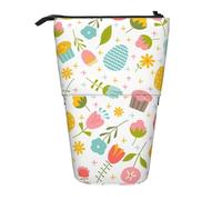 YXDVPALNE Easter Spring with Flowers and Eggs,Telescopic Pencil Case,Stand Pencil Holder with Zipper Pencil Pouch Pen Bag