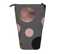 YXDVPALNE Elegant Faux Rose Gold Blush Pink Black Circles,Telescopic Pencil Case,Stand Pencil Holder with Zipper Pencil Pouch Pen Bag