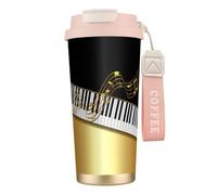 YXDVPALNE Elegant Gold Notes Piano Key Black,316 Stainless Steel Coffee Mug with Lanyard,Insulated Tumbler Double Wall Travel Car Cup 500 ml