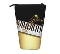 YXDVPALNE Elegant Gold Notes Piano Key Black,Telescopic Pencil Case,Stand Pencil Holder with Zipper Pencil Pouch Pen Bag