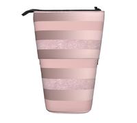 YXDVPALNE Elegant Rose Gold Glitter Blush Pink Stripe,Telescopic Pencil Case,Stand Pencil Holder with Zipper Pencil Pouch Pen Bag