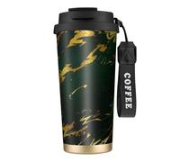 YXDVPALNE Emerald Deep Green Earth Tones Gold Marble,316 Stainless Steel Coffee Mug with Lanyard,Insulated Tumbler Double Wall Travel Car Cup 500 ml