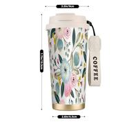YXDVPALNE Floral Spring Flowers Lovely Blue Pink Rose Green Leaf Sweet Colors,316 Stainless Steel Coffee Mug with Lanyard,Insulated Tumbler Double Wall Travel Car Cup 500 ml