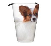 YXDVPALNE Fluffy Papillon Dog,Telescopic Pencil Case,Stand Pencil Holder with Zipper Pencil Pouch Pen Bag