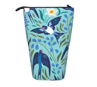 YXDVPALNE Flying Swallows Spring Flowers,Telescopic Pencil Case,Stand Pencil Holder with Zipper Pencil Pouch Pen Bag