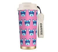 YXDVPALNE French Bulldog with Glasses,316 Stainless Steel Coffee Mug with Lanyard,Insulated Tumbler Double Wall Travel Car Cup 500 ml