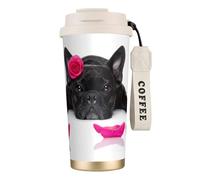 YXDVPALNE French Bulldog with Rose,316 Stainless Steel Coffee Mug with Lanyard,Insulated Tumbler Double Wall Travel Car Cup 500 ml