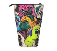 YXDVPALNE Funny Cartoon Pug Dog,Telescopic Pencil Case,Stand Pencil Holder with Zipper Pencil Pouch Pen Bag