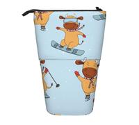 YXDVPALNE Funny Cows Skiing,Telescopic Pencil Case,Stand Pencil Holder with Zipper Pencil Pouch Pen Bag