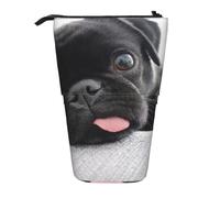 YXDVPALNE Funny Pug Black,Telescopic Pencil Case,Stand Pencil Holder with Zipper Pencil Pouch Pen Bag