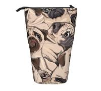 YXDVPALNE Funny Pug Pattern,Telescopic Pencil Case,Stand Pencil Holder with Zipper Pencil Pouch Pen Bag