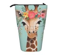 YXDVPALNE Giraffe with Floral Printed,Telescopic Pencil Case,Stand Pencil Holder with Zipper Pencil Pouch Pen Bag