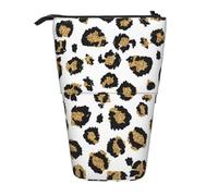 YXDVPALNE Gold Glitter Black Leopard Animal Print,Telescopic Pencil Case,Stand Pencil Holder with Zipper Pencil Pouch Pen Bag