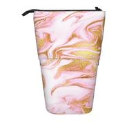 YXDVPALNE Gold Sparkle Pink,Telescopic Pencil Case,Stand Pencil Holder with Zipper Pencil Pouch Pen Bag