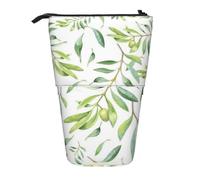 YXDVPALNE Green Leaf Artistic Olive Tree Print,Telescopic Pencil Case,Stand Pencil Holder with Zipper Pencil Pouch Pen Bag