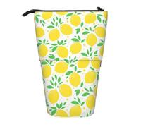 YXDVPALNE Green Leaf Yellow Lemon Pattern,Telescopic Pencil Case,Stand Pencil Holder with Zipper Pencil Pouch Pen Bag