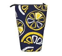 YXDVPALNE Hand-Drawn Lemon, Lemon Slices, Fruit Pattern,Telescopic Pencil Case,Stand Pencil Holder with Zipper Pencil Pouch Pen Bag