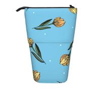 YXDVPALNE Hand Drawn Yellow Tulips,Telescopic Pencil Case,Stand Pencil Holder with Zipper Pencil Pouch Pen Bag