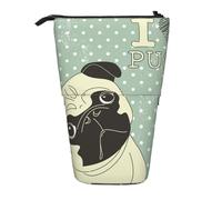 YXDVPALNE I Love Pugs,Telescopic Pencil Case,Stand Pencil Holder with Zipper Pencil Pouch Pen Bag