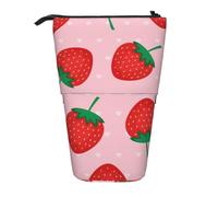 YXDVPALNE Kawaii Pink Strawberry Print,Telescopic Pencil Case,Stand Pencil Holder with Zipper Pencil Pouch Pen Bag