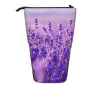 YXDVPALNE Lavender Flower Purple Landscape Scenery,Telescopic Pencil Case,Stand Pencil Holder with Zipper Pencil Pouch Pen Bag