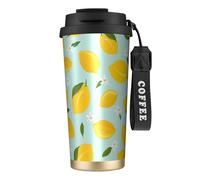YXDVPALNE Lemon Fruits Flower Leaves,316 Stainless Steel Coffee Mug with Lanyard,Insulated Tumbler Double Wall Travel Car Cup 500 ml
