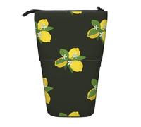 YXDVPALNE Lemon with Branch and Lilies Bouquet Black,Telescopic Pencil Case,Stand Pencil Holder with Zipper Pencil Pouch Pen Bag