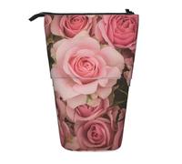 YXDVPALNE Light Pink Rose Texture,Telescopic Pencil Case,Stand Pencil Holder with Zipper Pencil Pouch Pen Bag