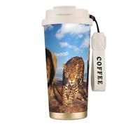 YXDVPALNE Lion Leopard and Tiger Fight for Food Printed,316 Stainless Steel Coffee Mug with Lanyard,Insulated Tumbler Double Wall Travel Car Cup 500 ml