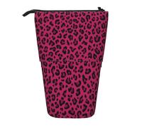 YXDVPALNE Love Leopard Leopard Print in Hot Pink,Telescopic Pencil Case,Stand Pencil Holder with Zipper Pencil Pouch Pen Bag