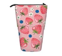YXDVPALNE Lovely Pink Strawberry,Telescopic Pencil Case,Stand Pencil Holder with Zipper Pencil Pouch Pen Bag