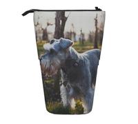 YXDVPALNE Miniature Schnauzer Lawn Pets Gray Dogs,Telescopic Pencil Case,Stand Pencil Holder with Zipper Pencil Pouch Pen Bag
