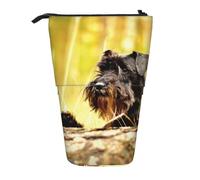 YXDVPALNE Miniature Schnauzer Pets Black Dogs,Telescopic Pencil Case,Stand Pencil Holder with Zipper Pencil Pouch Pen Bag