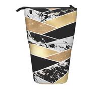 YXDVPALNE Modern Gold Black White Glitter Marble Geometric Art,Telescopic Pencil Case,Stand Pencil Holder with Zipper Pencil Pouch Pen Bag
