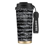 YXDVPALNE Music Notes On Black,316 Stainless Steel Coffee Mug with Lanyard,Insulated Tumbler Double Wall Travel Car Cup 500 ml