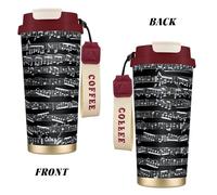 YXDVPALNE Music Notes On Black,316 Stainless Steel Coffee Mug with Lanyard,Insulated Tumbler Double Wall Travel Car Cup 500 ml
