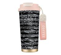 YXDVPALNE Music Notes On Black,316 Stainless Steel Coffee Mug with Lanyard,Insulated Tumbler Double Wall Travel Car Cup 500 ml