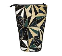 YXDVPALNE New Art Deco Geometric Pattern Emerald Green and Gold,Telescopic Pencil Case,Stand Pencil Holder with Zipper Pencil Pouch Pen Bag