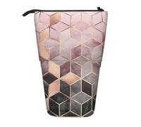 YXDVPALNE Nordic Style, Geometric Pattern Pink Rose, Gold,Telescopic Pencil Case,Stand Pencil Holder with Zipper Pencil Pouch Pen Bag