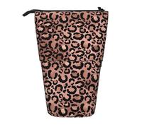 YXDVPALNE Pink and Black Leopard Print Decoupage,Telescopic Pencil Case,Stand Pencil Holder with Zipper Pencil Pouch Pen Bag