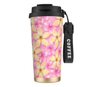 YXDVPALNE Pink and Orange Tropical Flowers,316 Stainless Steel Coffee Mug with Lanyard,Insulated Tumbler Double Wall Travel Car Cup 500 ml