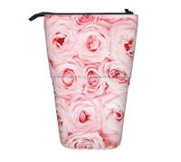 YXDVPALNE Pink Fresh Roses Printed,Telescopic Pencil Case,Stand Pencil Holder with Zipper Pencil Pouch Pen Bag