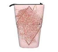 YXDVPALNE Pink Gold Glitter with A Brownish Red Rhombus,Telescopic Pencil Case,Stand Pencil Holder with Zipper Pencil Pouch Pen Bag