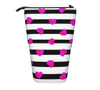 YXDVPALNE Pink Heart On Black Line,Telescopic Pencil Case,Stand Pencil Holder with Zipper Pencil Pouch Pen Bag