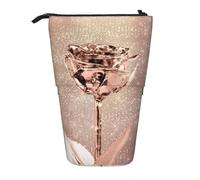 YXDVPALNE Pink Rose Flower Gold Copper Sequin Sparkly,Telescopic Pencil Case,Stand Pencil Holder with Zipper Pencil Pouch Pen Bag