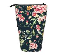 YXDVPALNE Pink Roses Peonies Green Leaves,Telescopic Pencil Case,Stand Pencil Holder with Zipper Pencil Pouch Pen Bag
