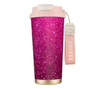 YXDVPALNE Pink Sparkly Glitter,316 Stainless Steel Coffee Mug with Lanyard,Insulated Tumbler Double Wall Travel Car Cup 500 ml